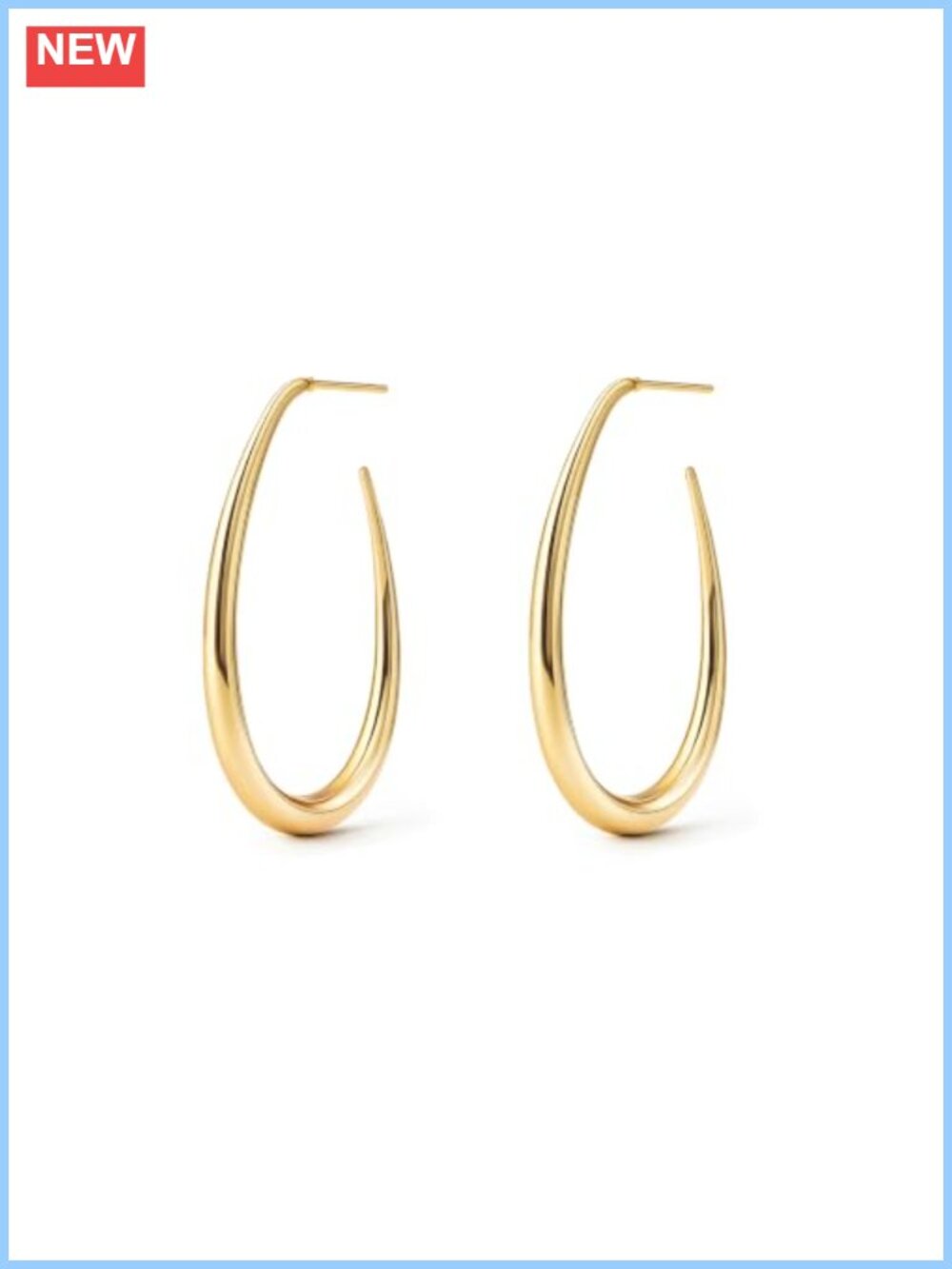 14K Gold Plated Teardrop Hoop Earrings Chunky Oval Pull Through Statement